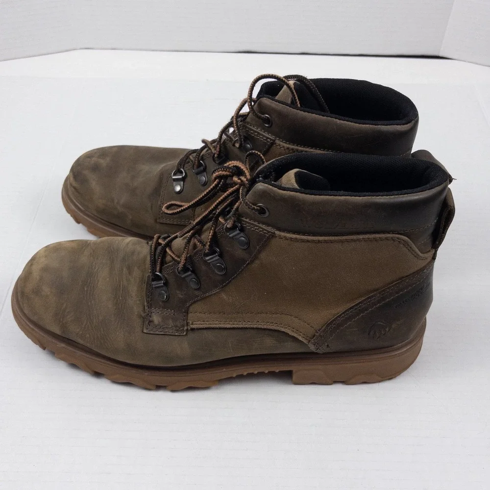 Wolverine Drummond Boot Mens 12 Brown Leather Canvas Waterproof‎ Work Utility